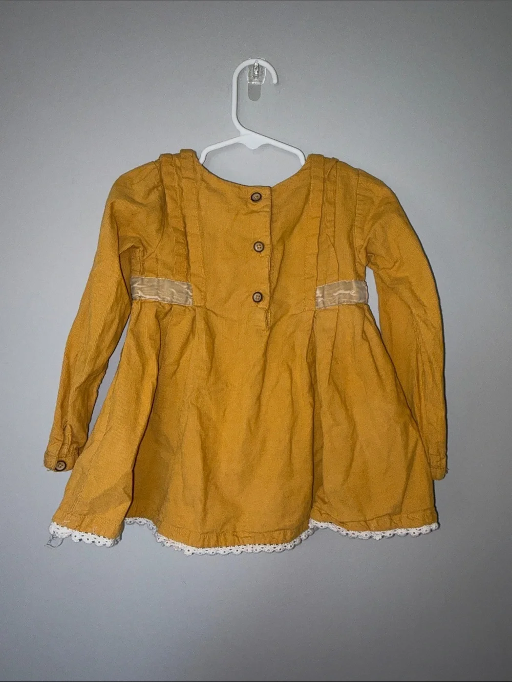 Rachel Zoe Girls' Mustard Yellow Corduroy Dress with Velvet Bows 3T